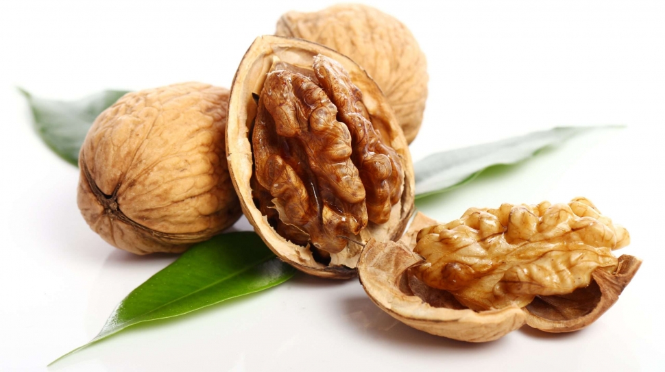 Close up of fresh walnut against white background