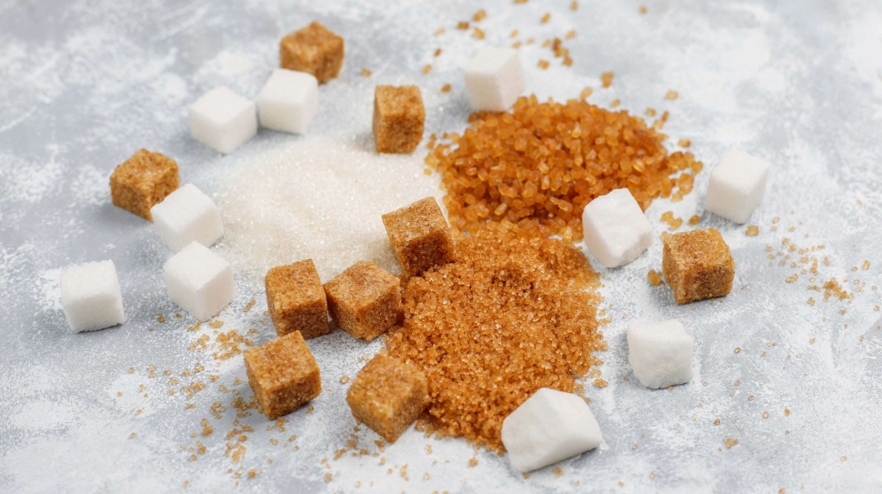 various-types-sugar-brown-sugar-white-concrete-top-view
